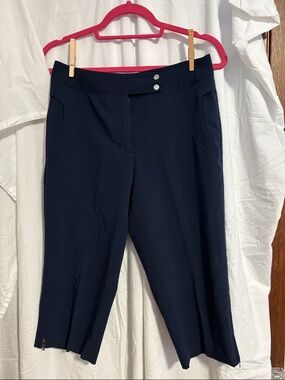 Classic Navy Crop Capris with Double-Button Waist